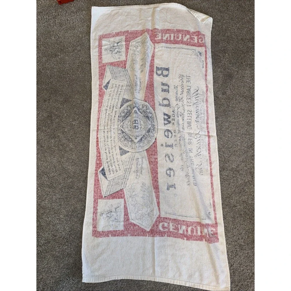 Vtg Budweiser Lager Beer Bar Towel 51x25”  Anheuser-Busch Promo Decor Lt Weight